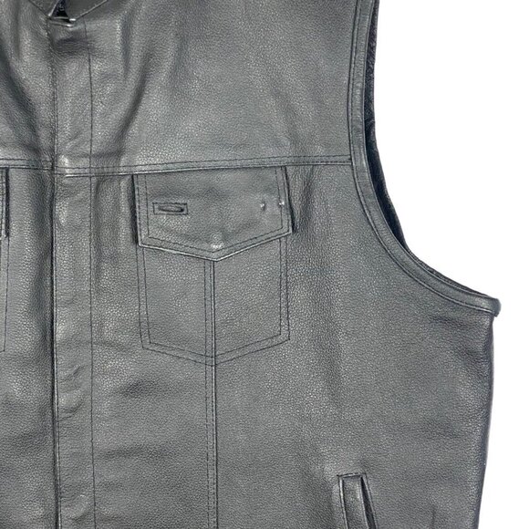 Dream Apparel Black Leather Lined Motorcycle Biker Vest Preacher Collar SZ 54 - Picture 5 of 11
